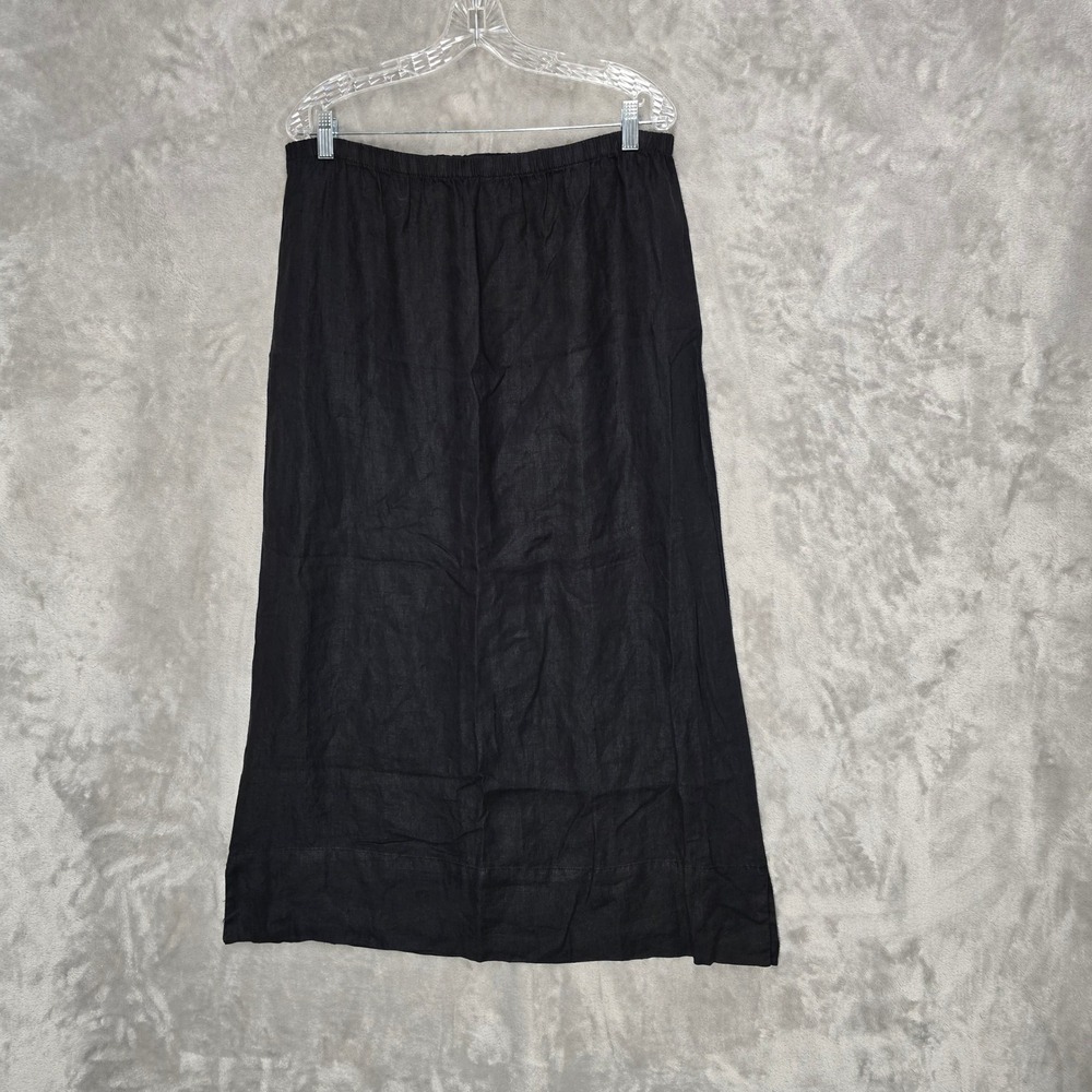 Marc Ware Linen Skirt Women M Black Elastic Waist Maxi Lagenlook Minimal Boho